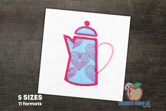 Beautiful Pink Coffee Pot Applique