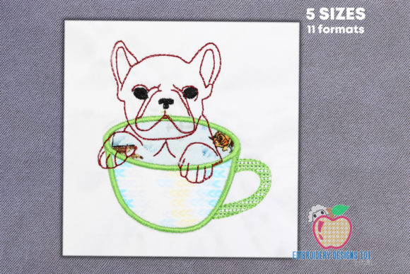 Bulldog with a Tea Cup Applique Design