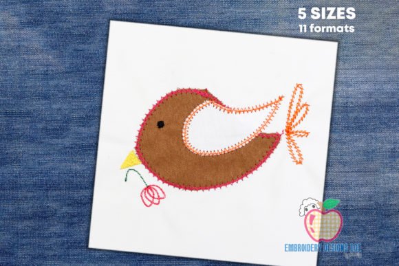 Cartoon Bird Holding a Leaf Applique