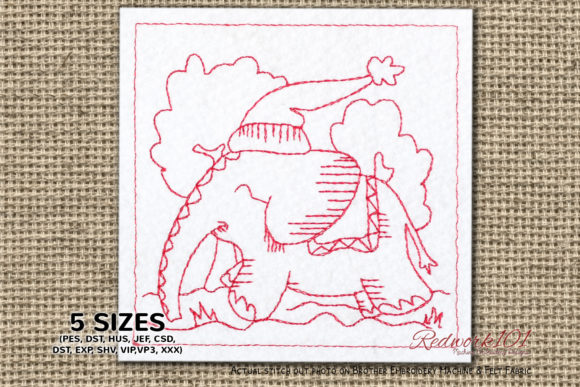 Christmas Baby Elephant Redwork