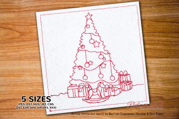 Christmas Celebrations Tree Redwork