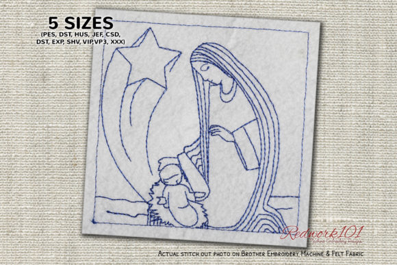 Christmas Nativity Scene Redwork