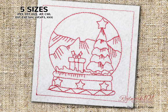 Christmas Tree in SnowGlobe Redwork