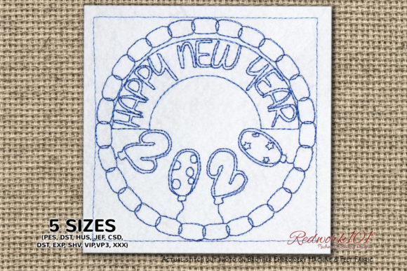 Circular Happy New Year 2020 Redwork