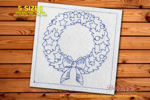 Colorful Christmas Wreath Redwork