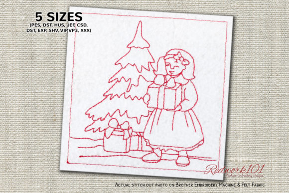 Girl with Christmas Gift Lineart Design