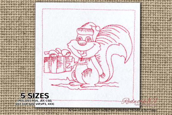 Squirrel with Santa Hat Holding a Gift